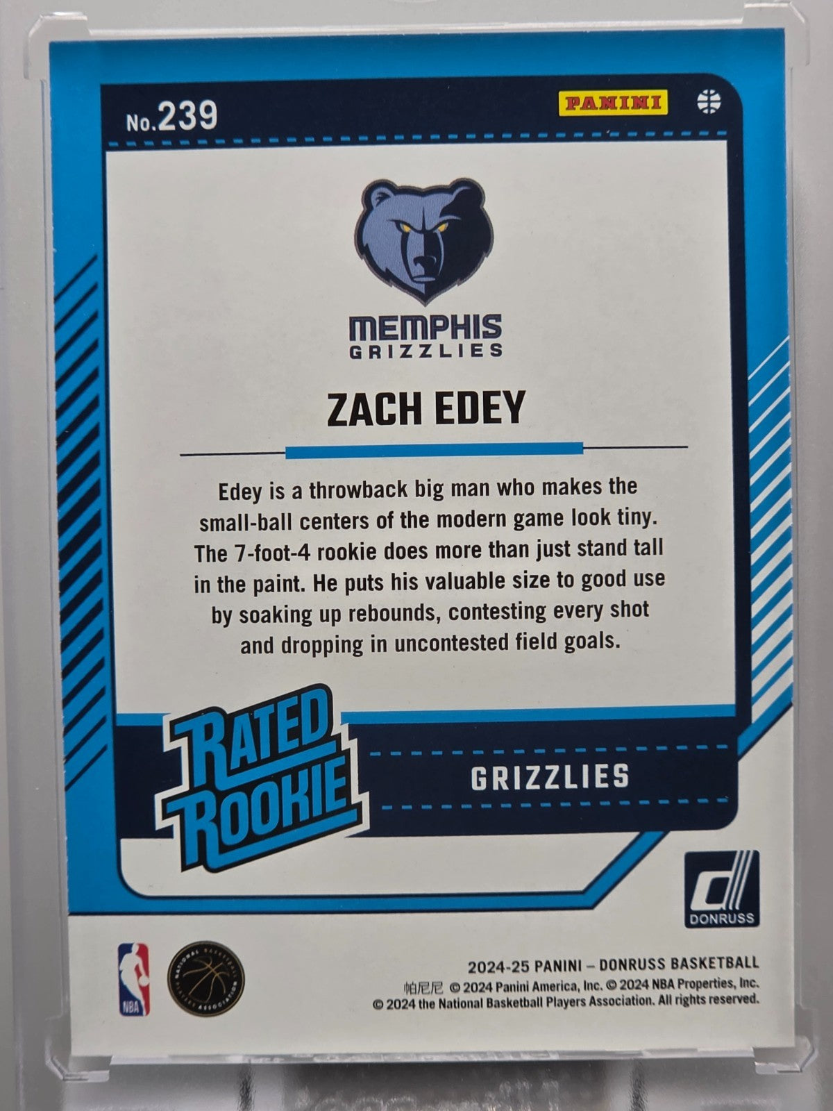 2023-24 Donruss - Zach Edey (RC) - Holo Green Laser - #239