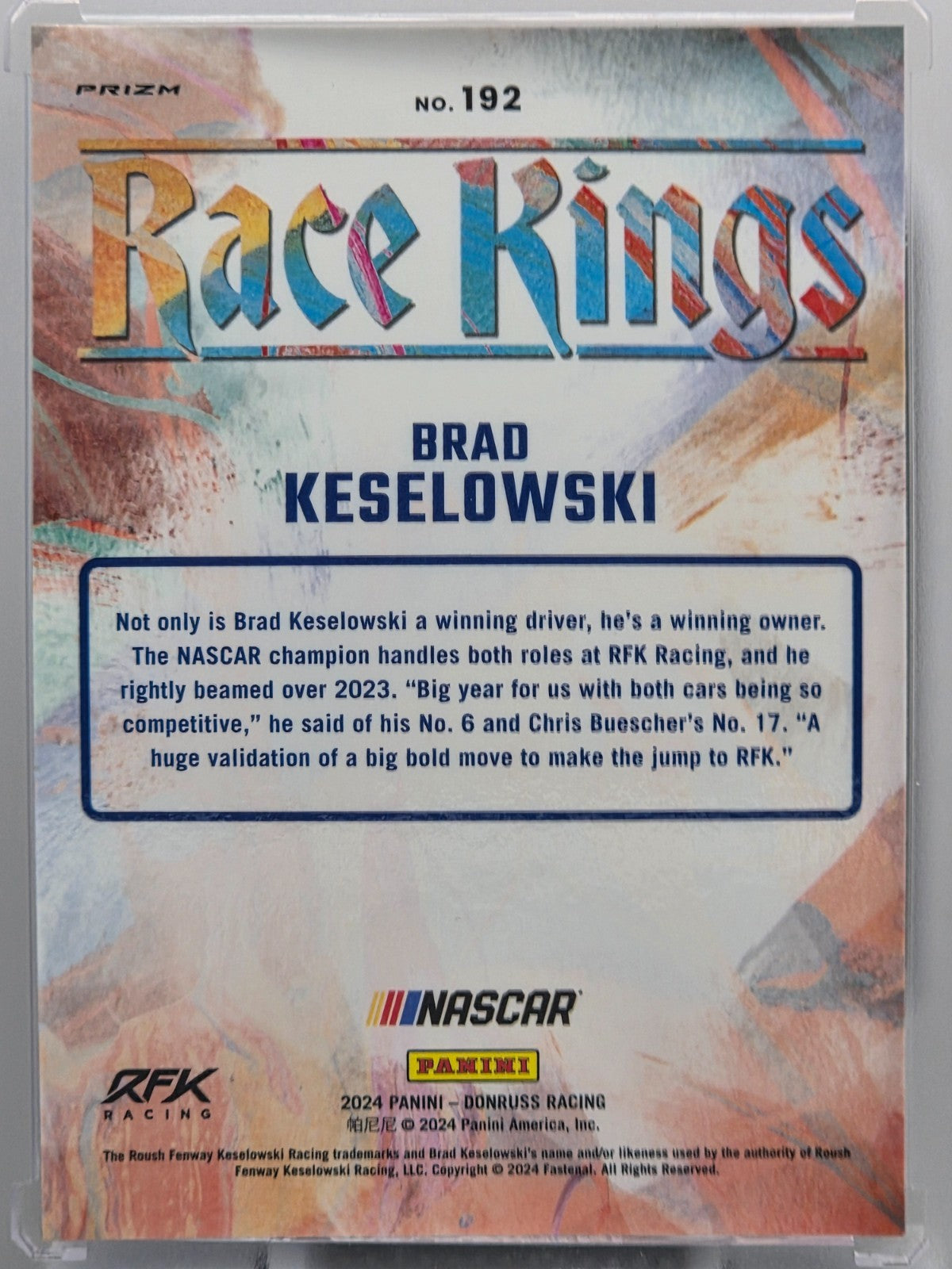 2024 Panini Donruss - Brad Keselowski - Race Kings Velocity - #192 - Buy 3 Get 1