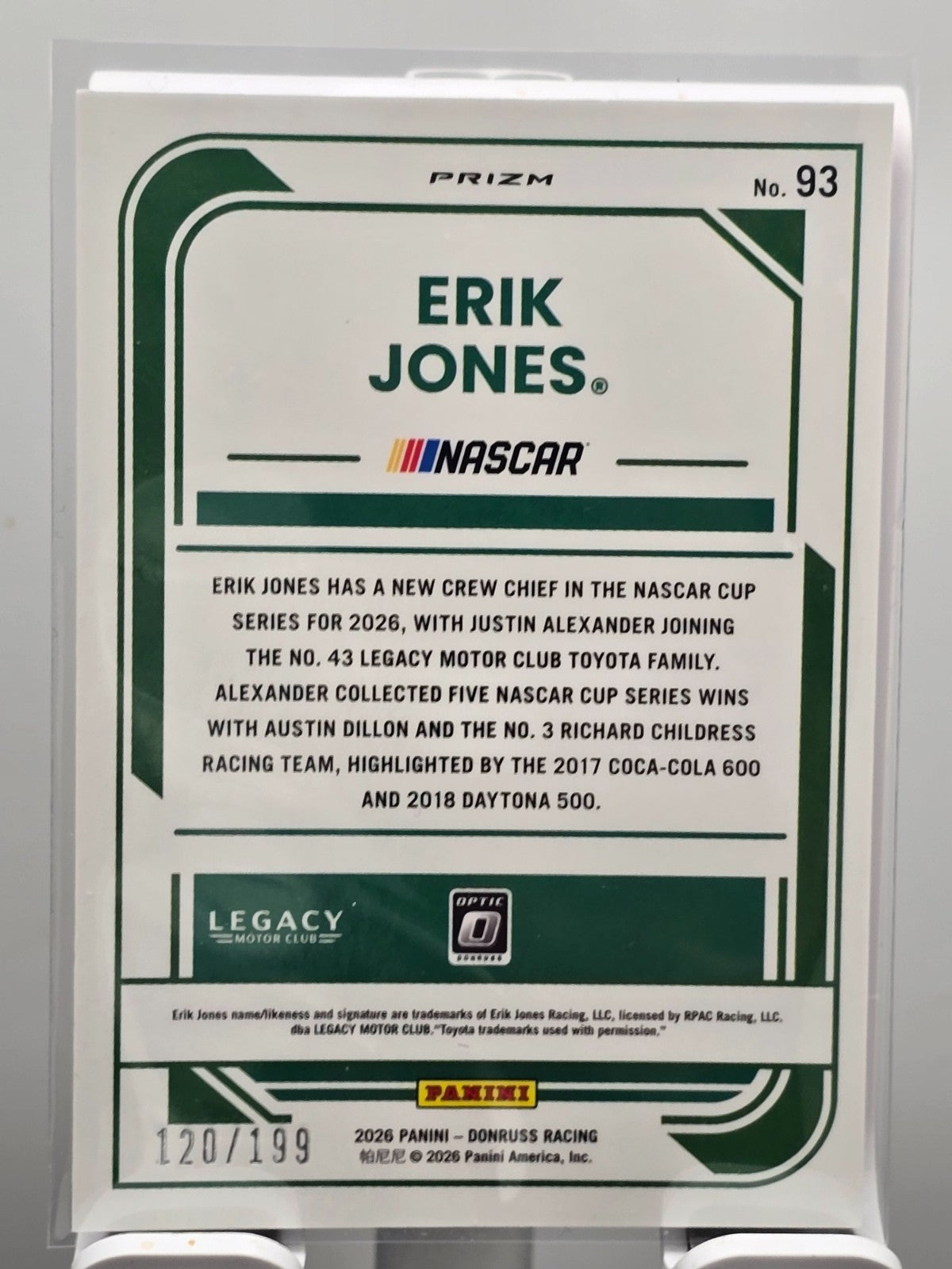 2026 Donruss NASCAR Optic Racing - #93 Erik Jones - Red Velocity /199