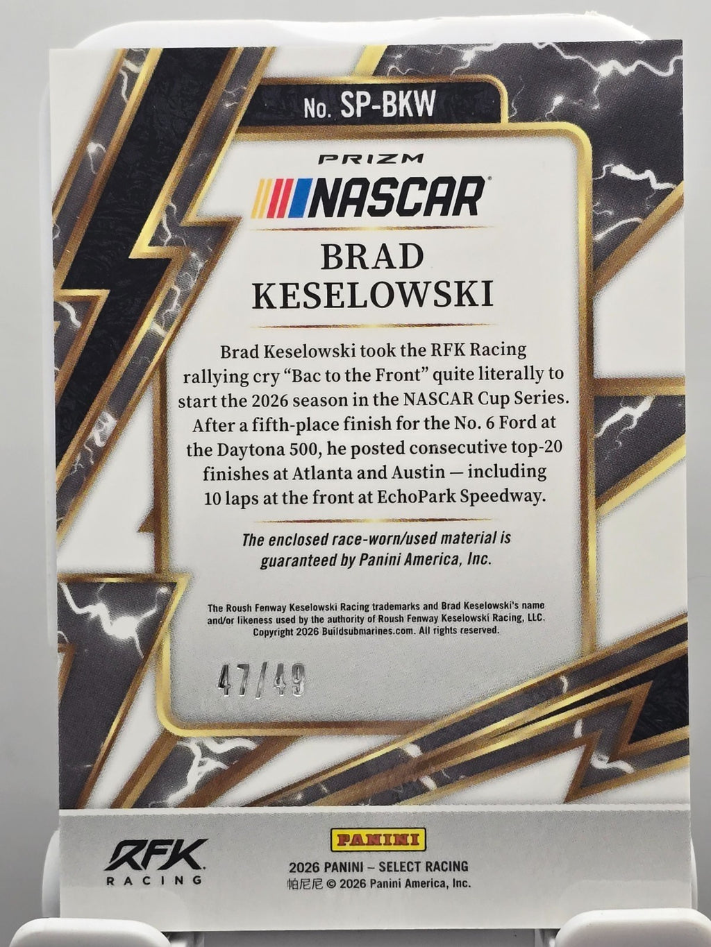 2026 Select Racing - Brad Keselowski - Sparks - Blue /49 - #SP-BKW