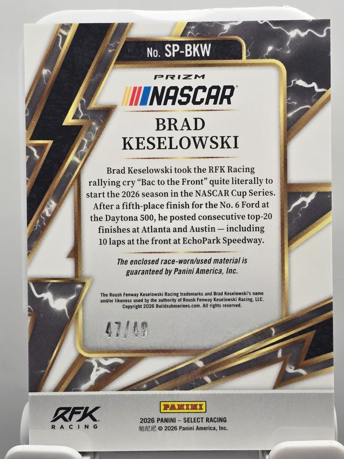 2026 Select Racing - Brad Keselowski - Sparks - Blue /49 - #SP-BKW