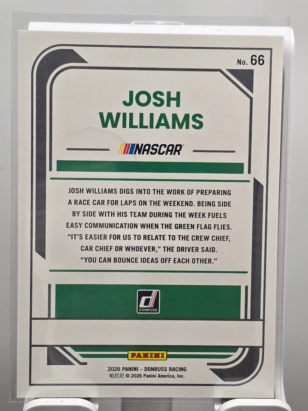 2026 Donruss NASCAR Racing - #66 Josh Williams - Red /299