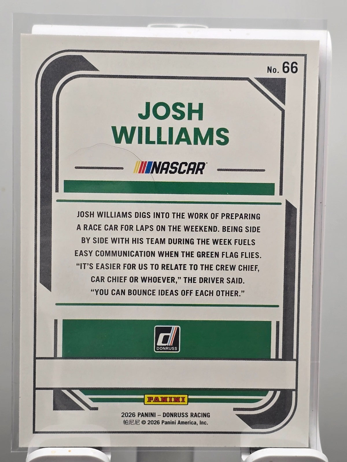 2026 Donruss NASCAR Racing - #66 Josh Williams - Red /299