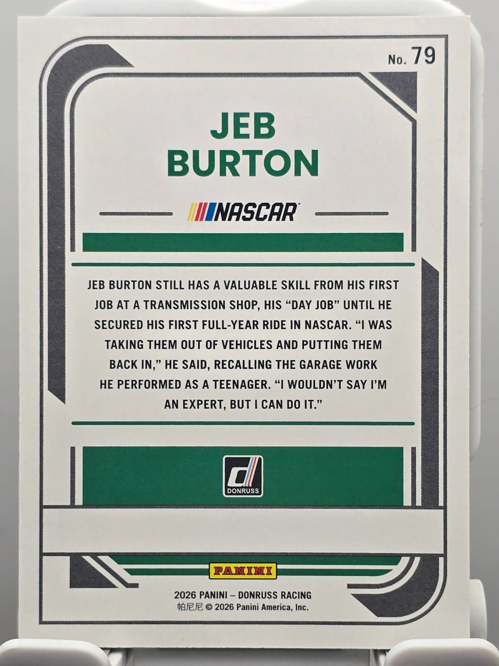 2026 Panini Donruss Racing - Jeb Burton #79 - Lime Green /199
