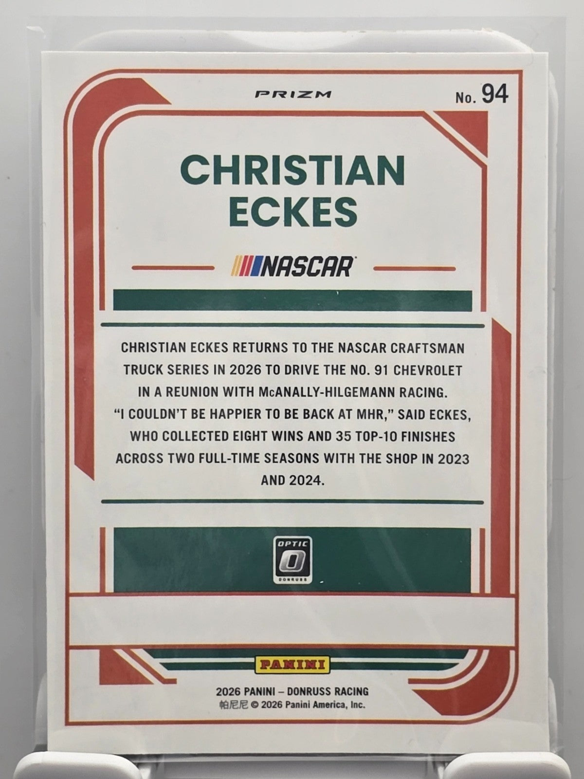 2026 Donruss OPTIC NASCAR Racing - #94 Christian Eckes  - Holo/Silver