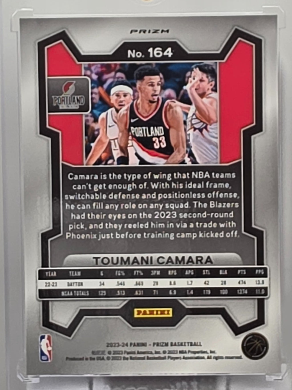 2023-24 Panini Prizm - Toumanu Camara (RC) - Green Prizm - #164