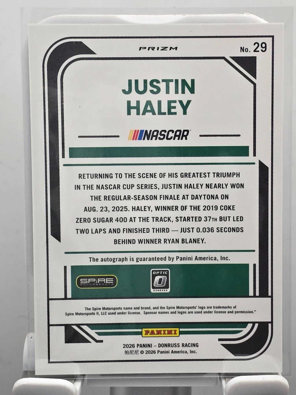 2026 Panini Donruss Optic Racing - #28 Justin Haley - Optic Silver Autograph