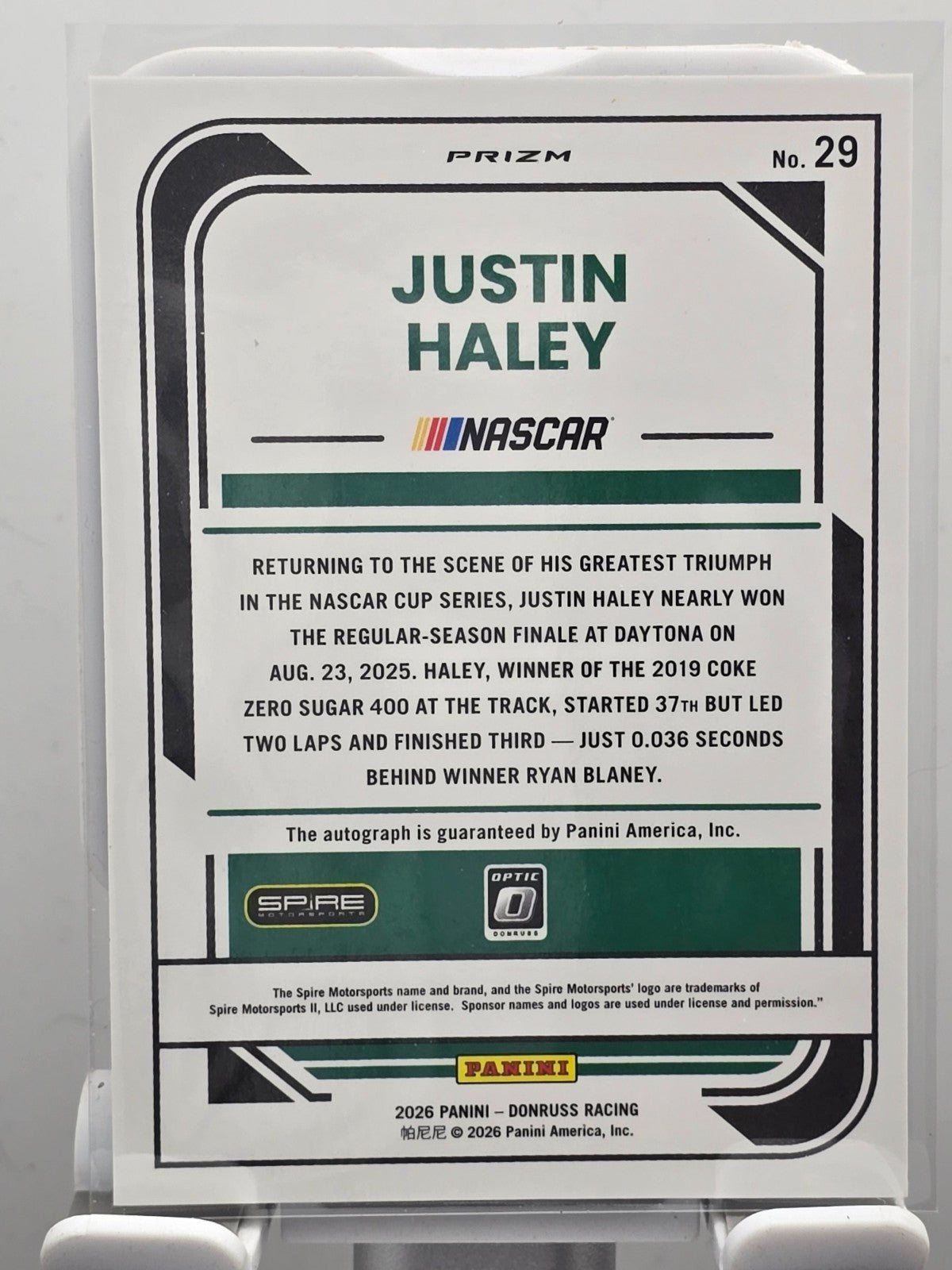 2026 Panini Donruss Optic Racing - #28 Justin Haley - Optic Silver Autograph