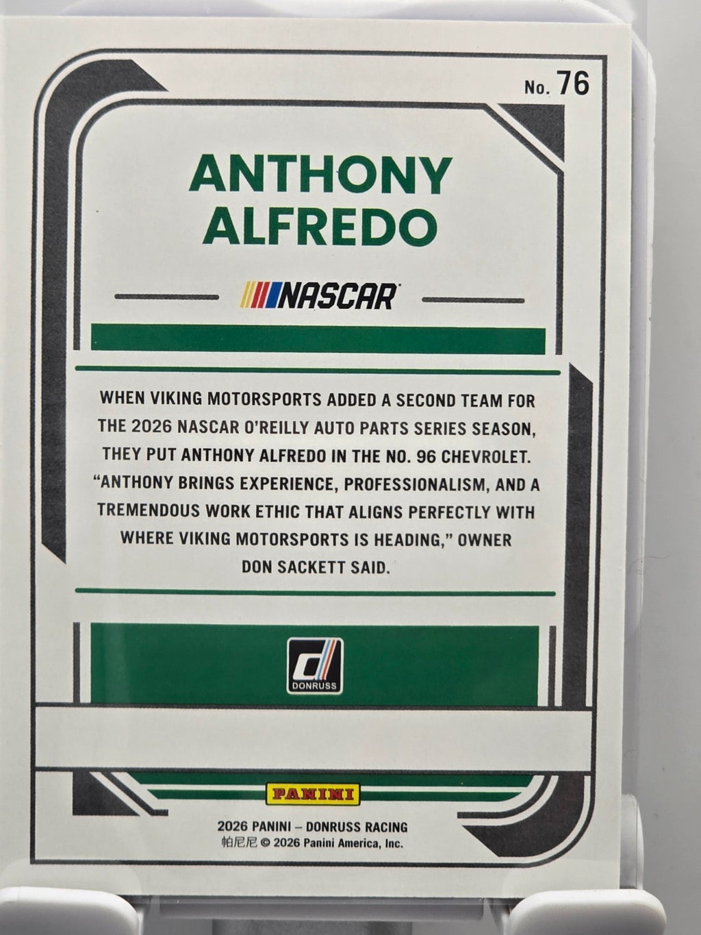 2026 Donruss NASCAR Racing - #76 Anthony Alfredo - Blue Base /199