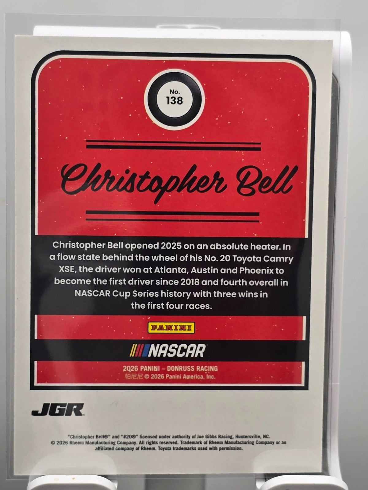 2026 Donruss NASCAR Racing - #138 Christopher Bell - Throwback - Red /299