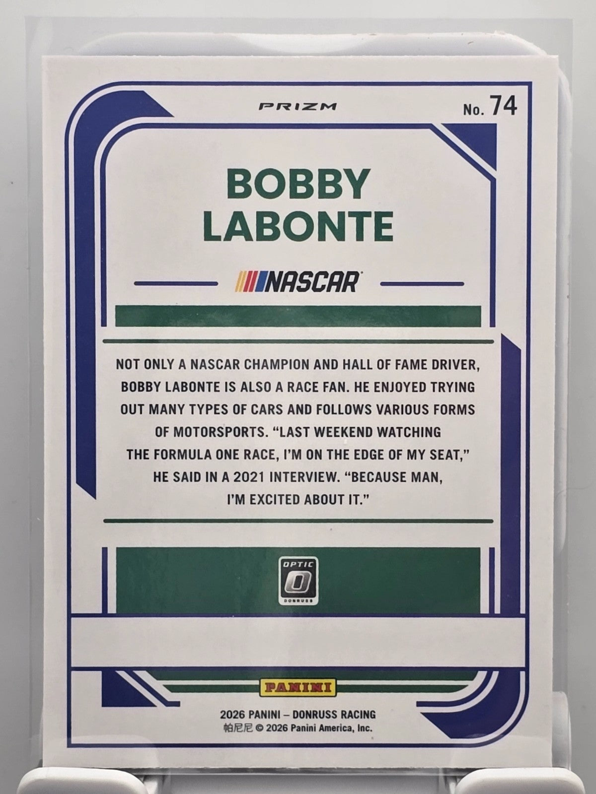 2026 Donruss OPTIC NASCAR Racing   #74 Bobby Labonte   Blue Velocity1