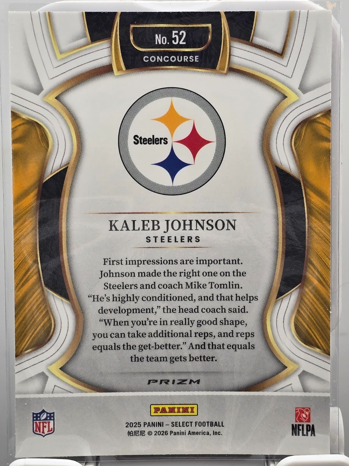 2025 Select Football - #52 Kaleb Johnson - Concourse Red White Blue - Steelers