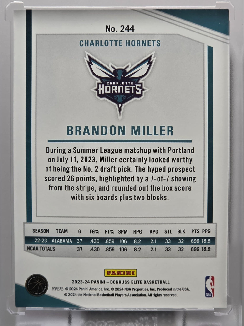 2023-24 Donruss Elite - Brandon Miller (RC) - Red  - #244