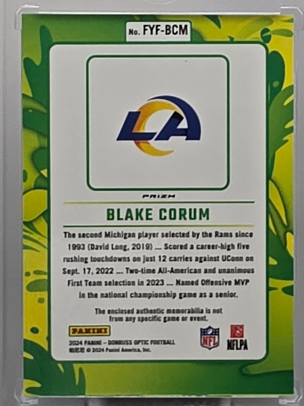 2024 Donruss Optic - Blake Corum - First Year Fresh - #FYF-BCM **Buy 3 Get 1**
