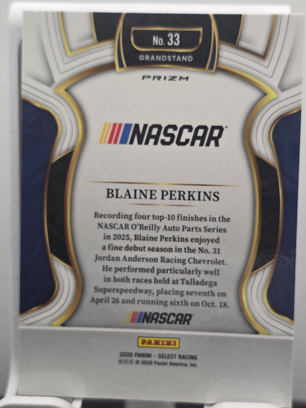 2026 Select Racing - #33 Blaine Perkin - Grandstand - Silver - Buy 3 Get 1 Free!