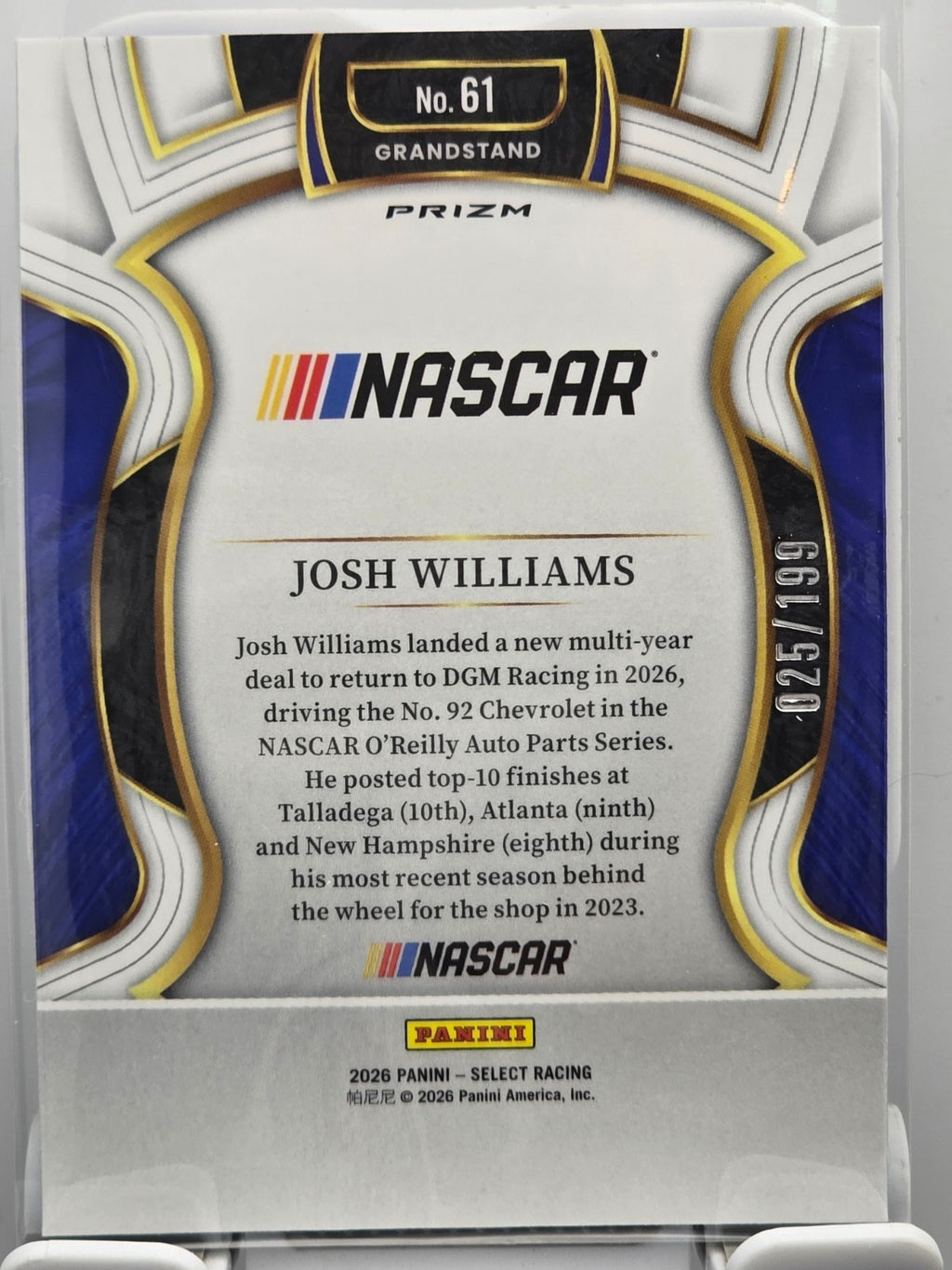 2026 Select Racing - #61 Josh Williams - Grandstand - Light Blue /199