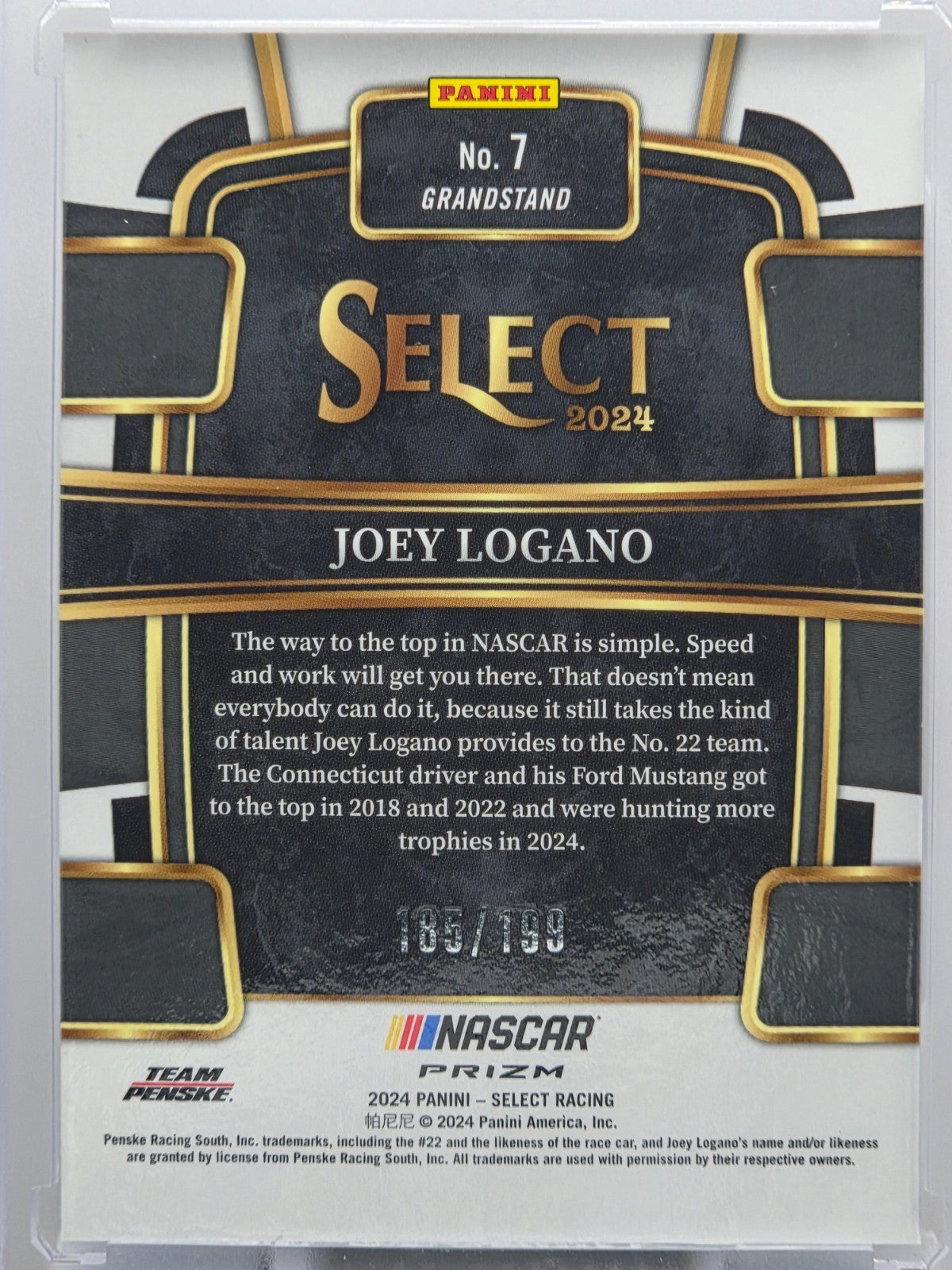 2024 Panini Select - Joey Logano - Light Blue Prizm /199 - #7 - Buy 3 Get 1!