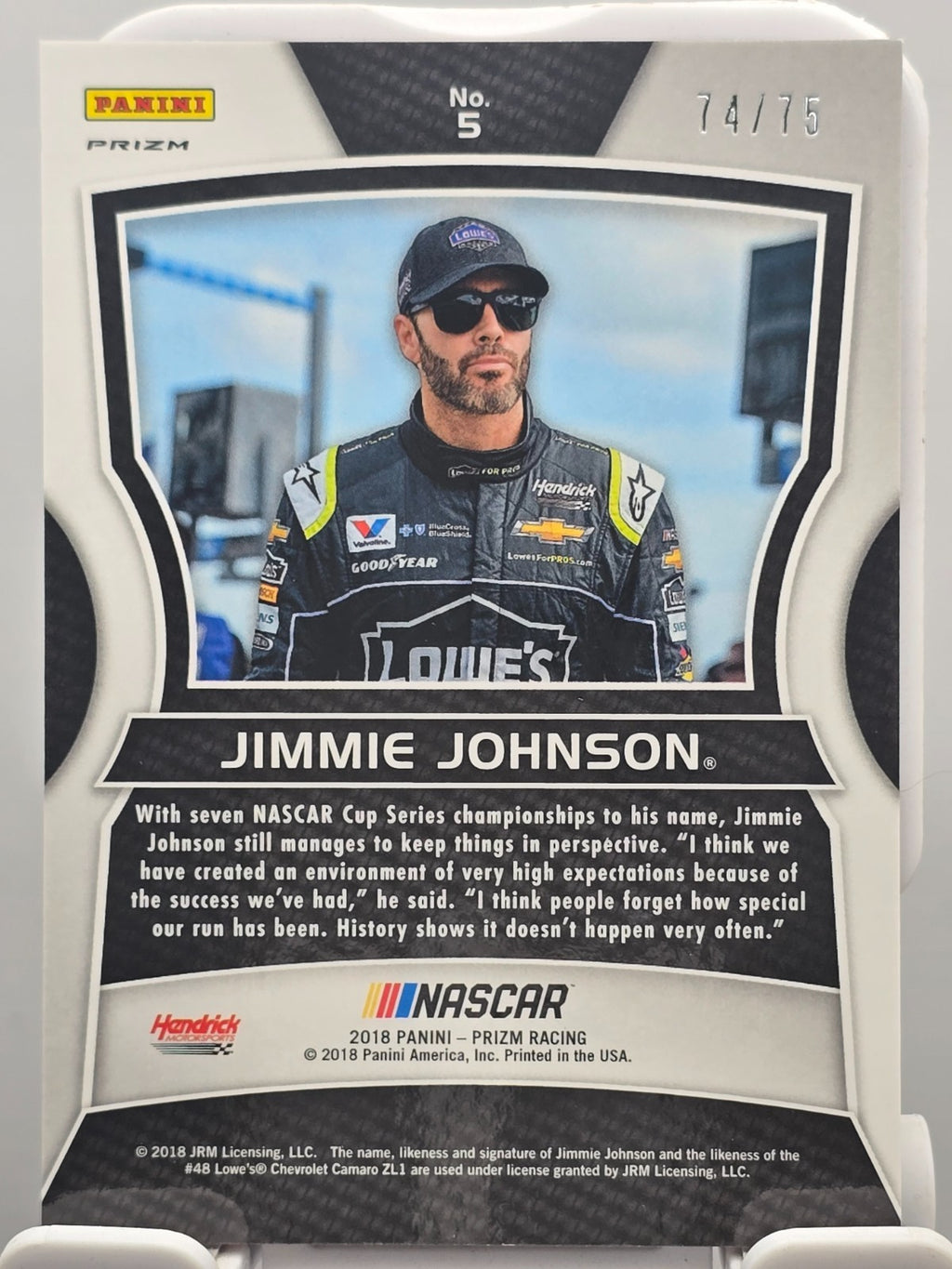 2018 Panini Prizm Racing - Jimmie Johnson #5 - Red /75