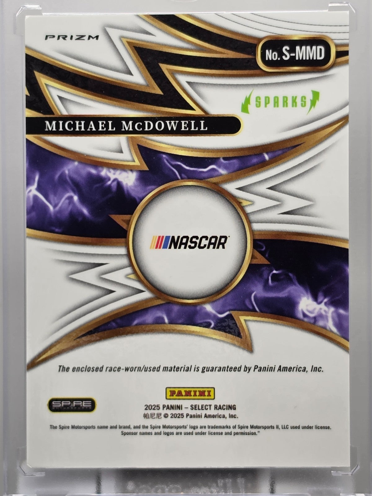 2025 Panini Select Racing - Michael McDowell - Sparks (nice patch!) - S-MMD