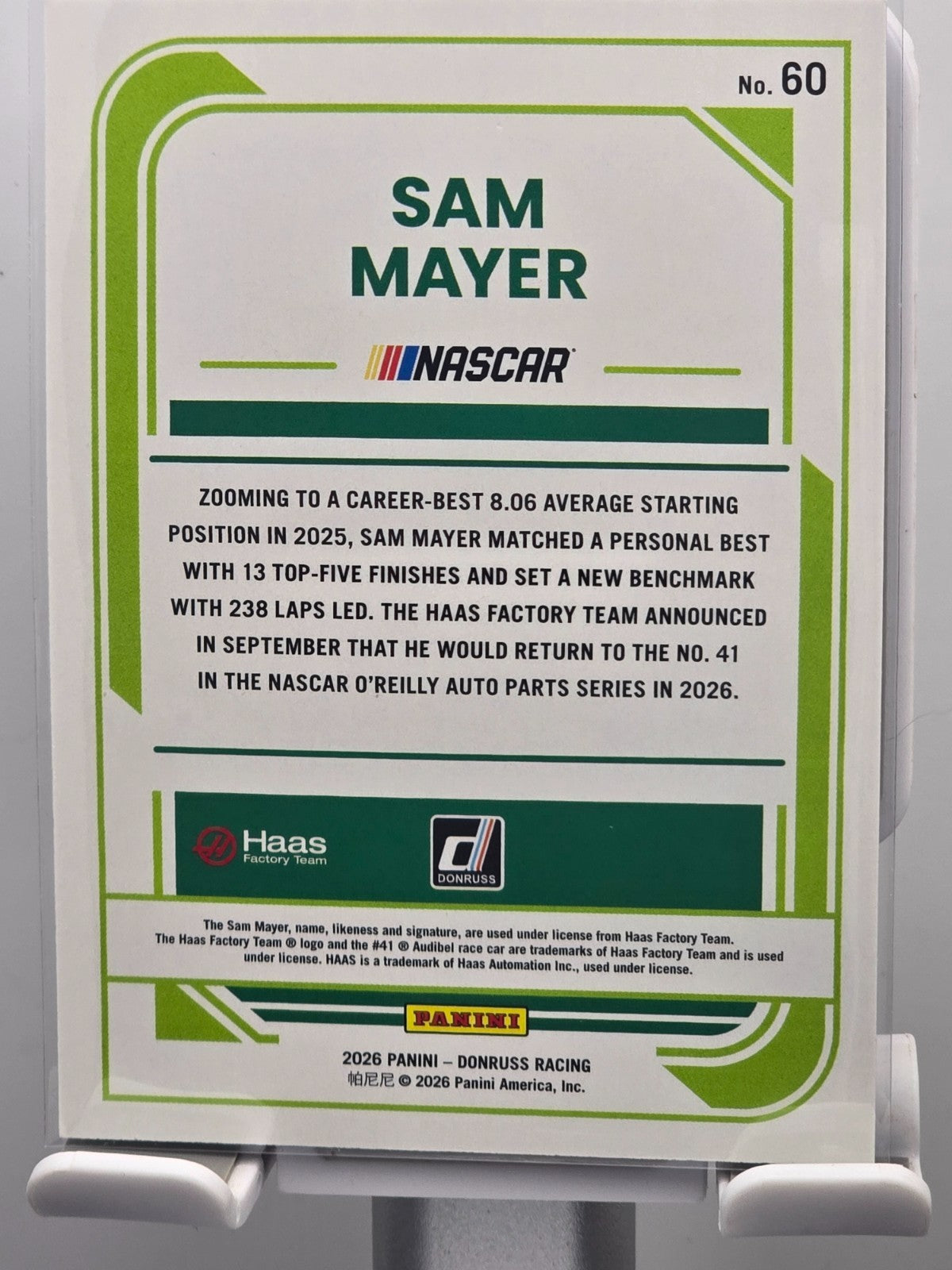 2026 Donruss NASCAR Racing - #60 Sam Mayer - Blue Base /199