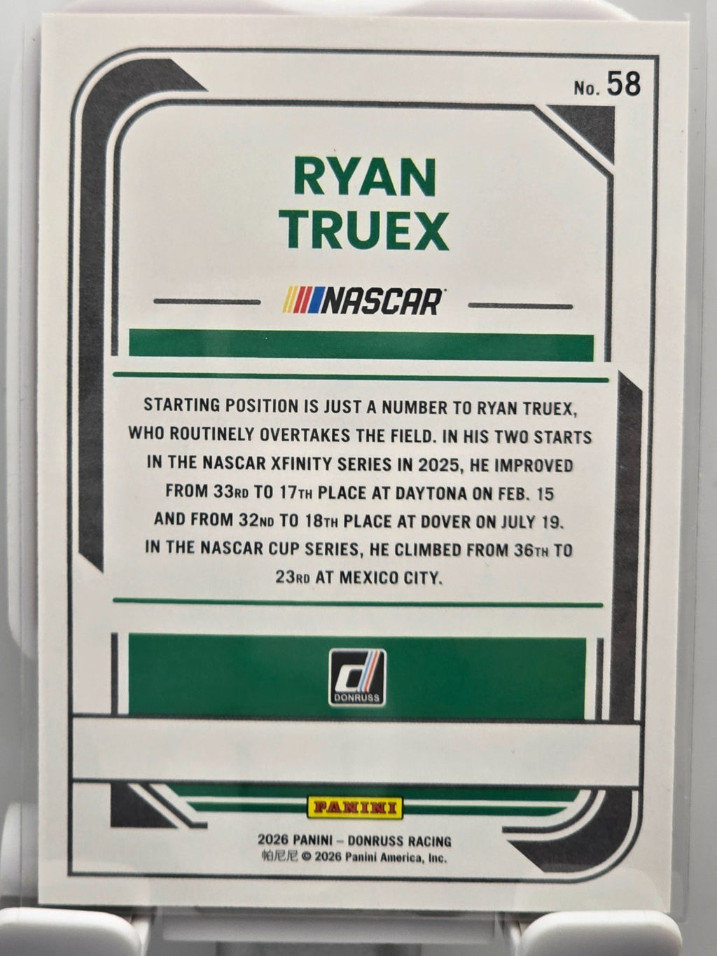2026 Donruss NASCAR Racing - #58 Ryan Truex - Red Base /299