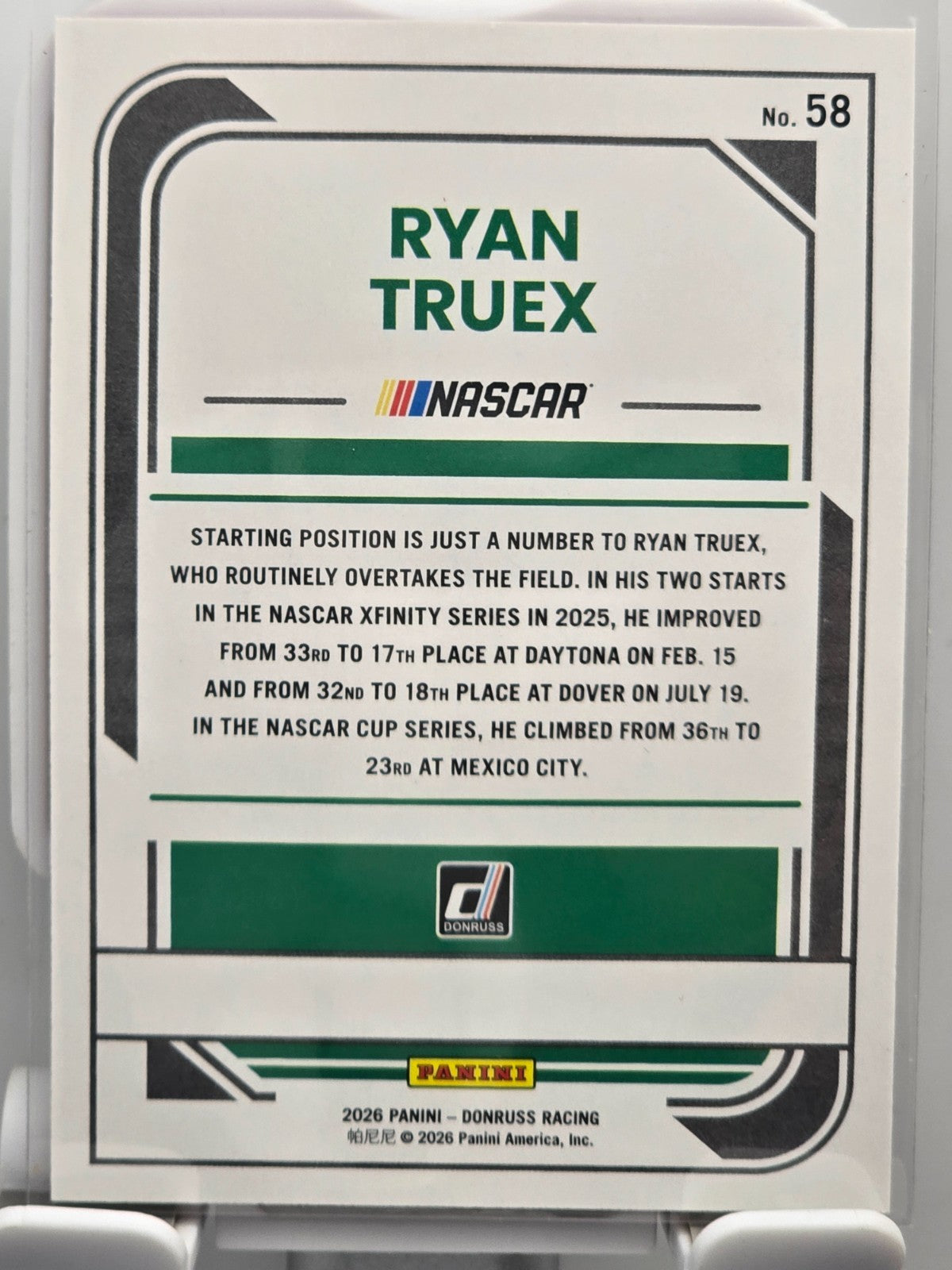 2026 Donruss NASCAR Racing - #58 Ryan Truex - Red Base /299
