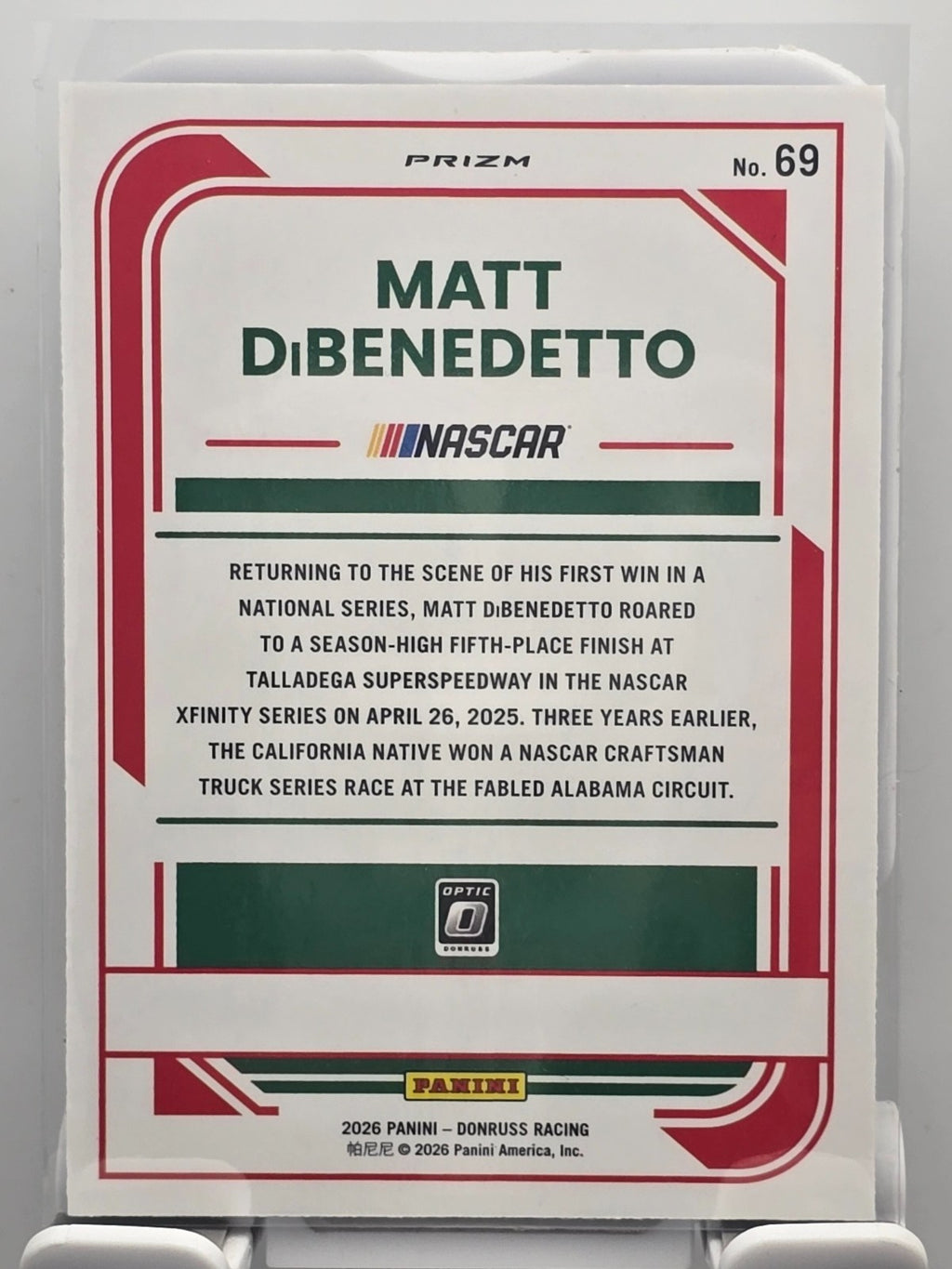 2026 Donruss OPTIC NASCAR Racing - #69 Matt DiBenedetto - Blue Velocity
