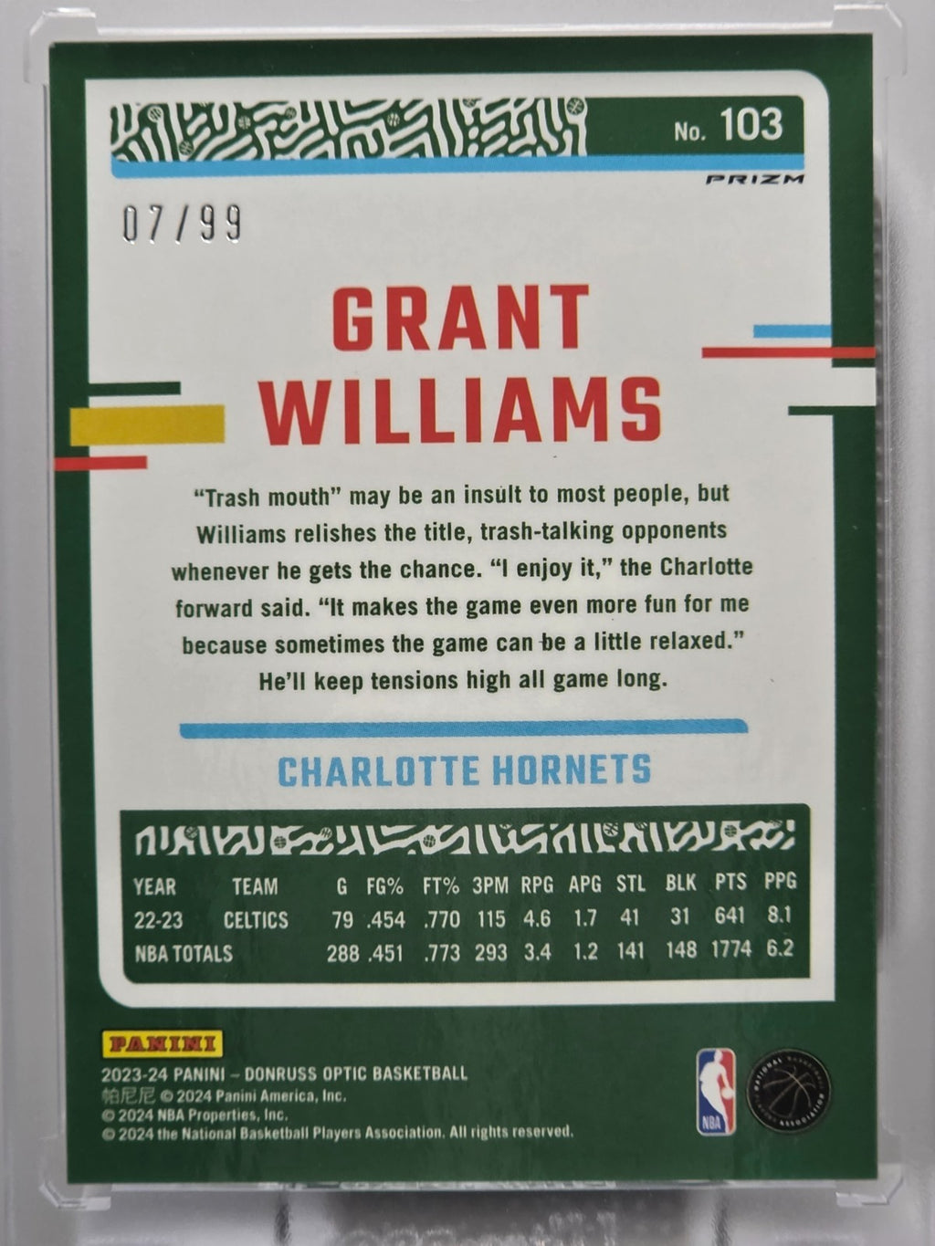 2023-24 Donruss Optic - Grant Williams - Copper Glitter /99 - #103