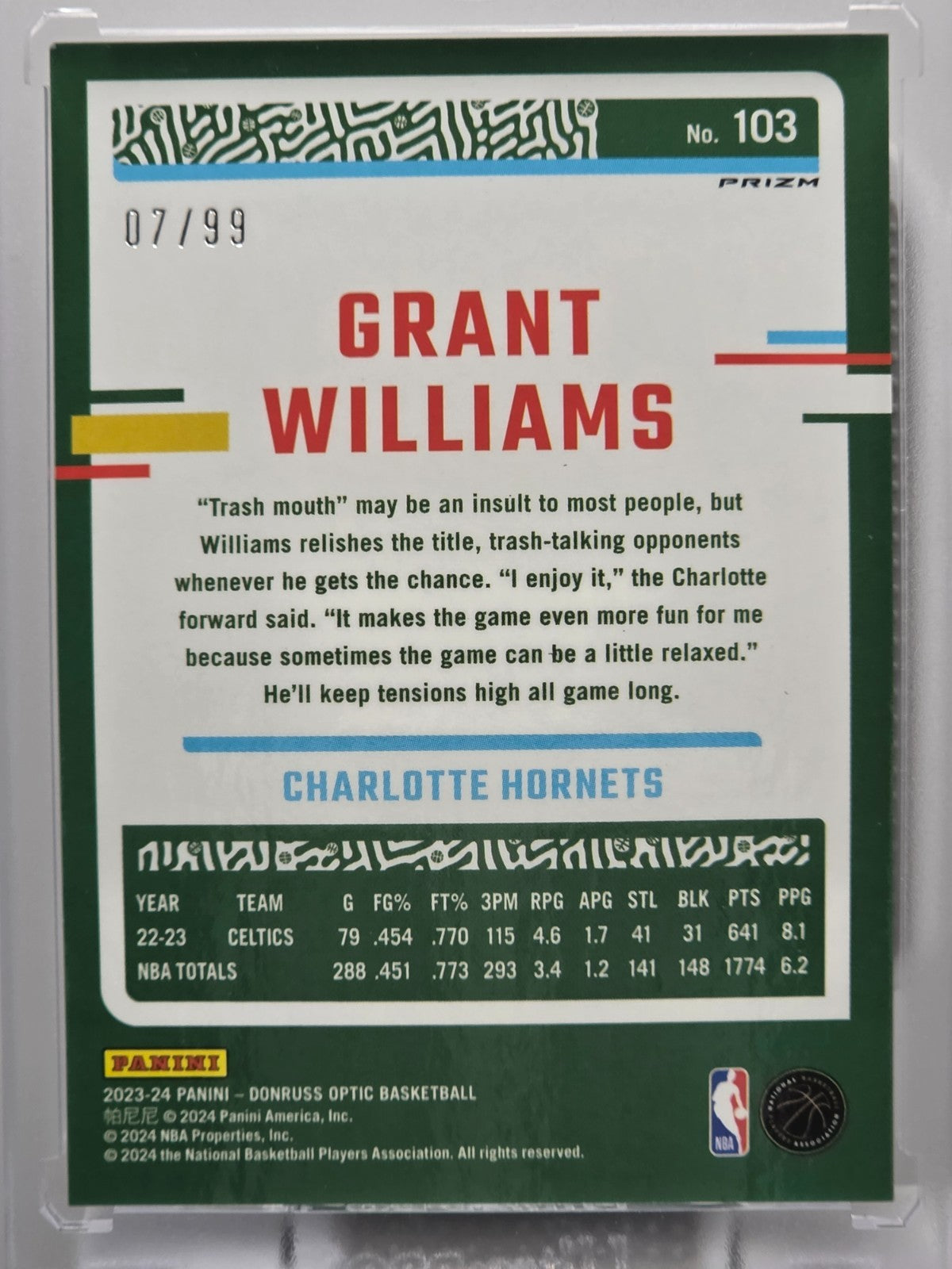 2023-24 Donruss Optic - Grant Williams - Copper Glitter /99 - #103
