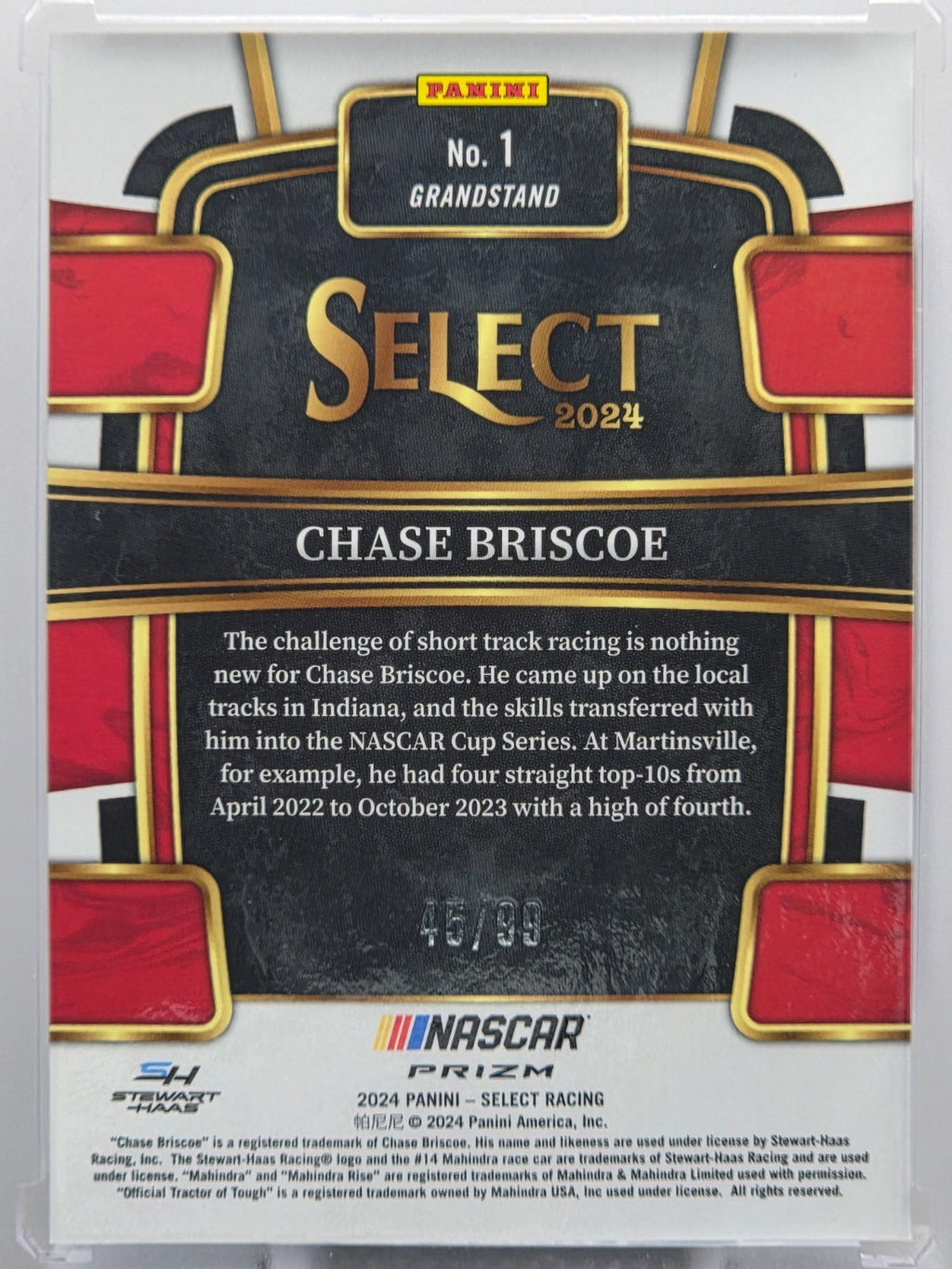 2024 Panini Select - Chase Briscoe - White Prizm /99 - #1 - Buy 3 Get 1
