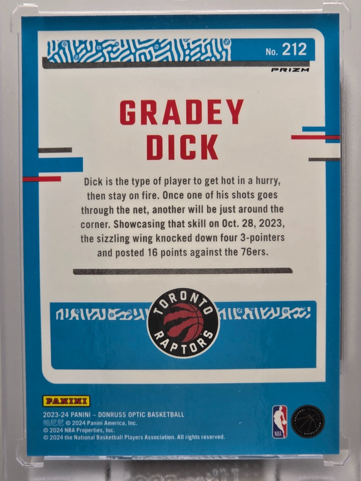 2023-24 Donruss - Gradey Dick (RC) - Purple Prizm - #212