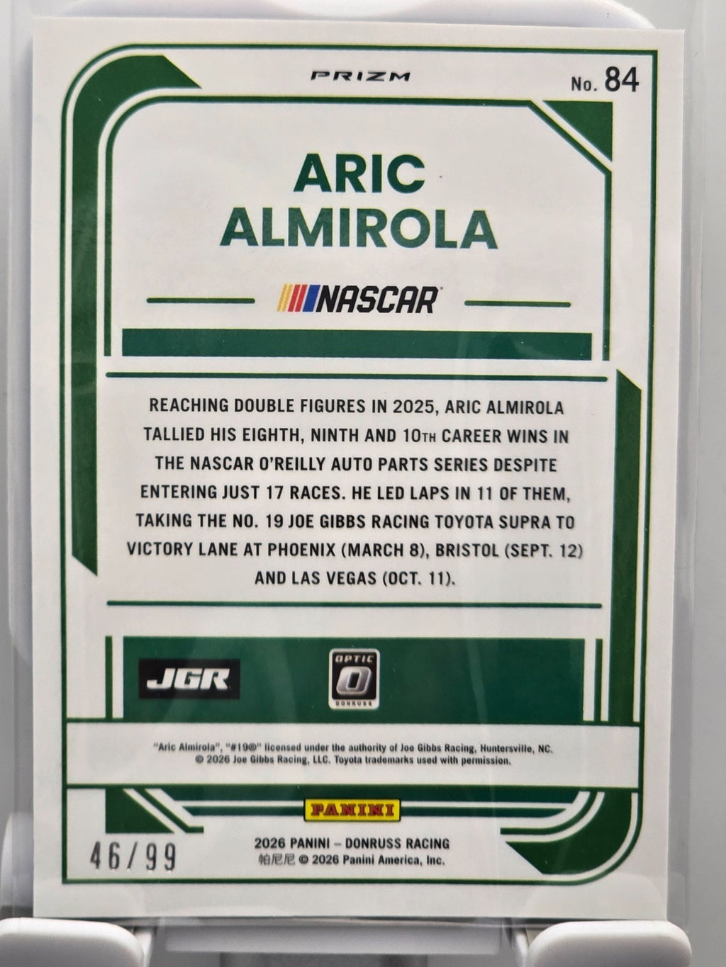 2026 Donruss OPTIC NASCAR Racing - #84 Aric Almirola - Carolina Blue Wave /99
