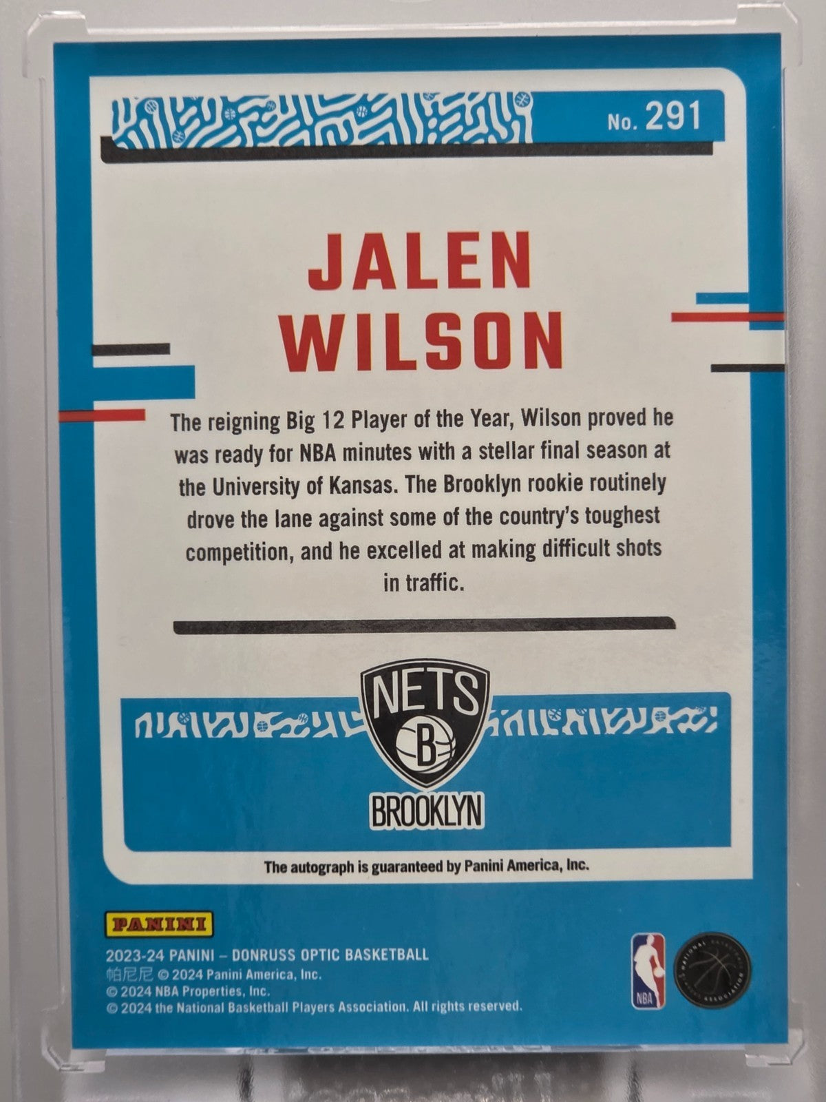 2023-24 Donruss Optic - Jalen Wilson (RC) - Rookie Base Autograph - #291