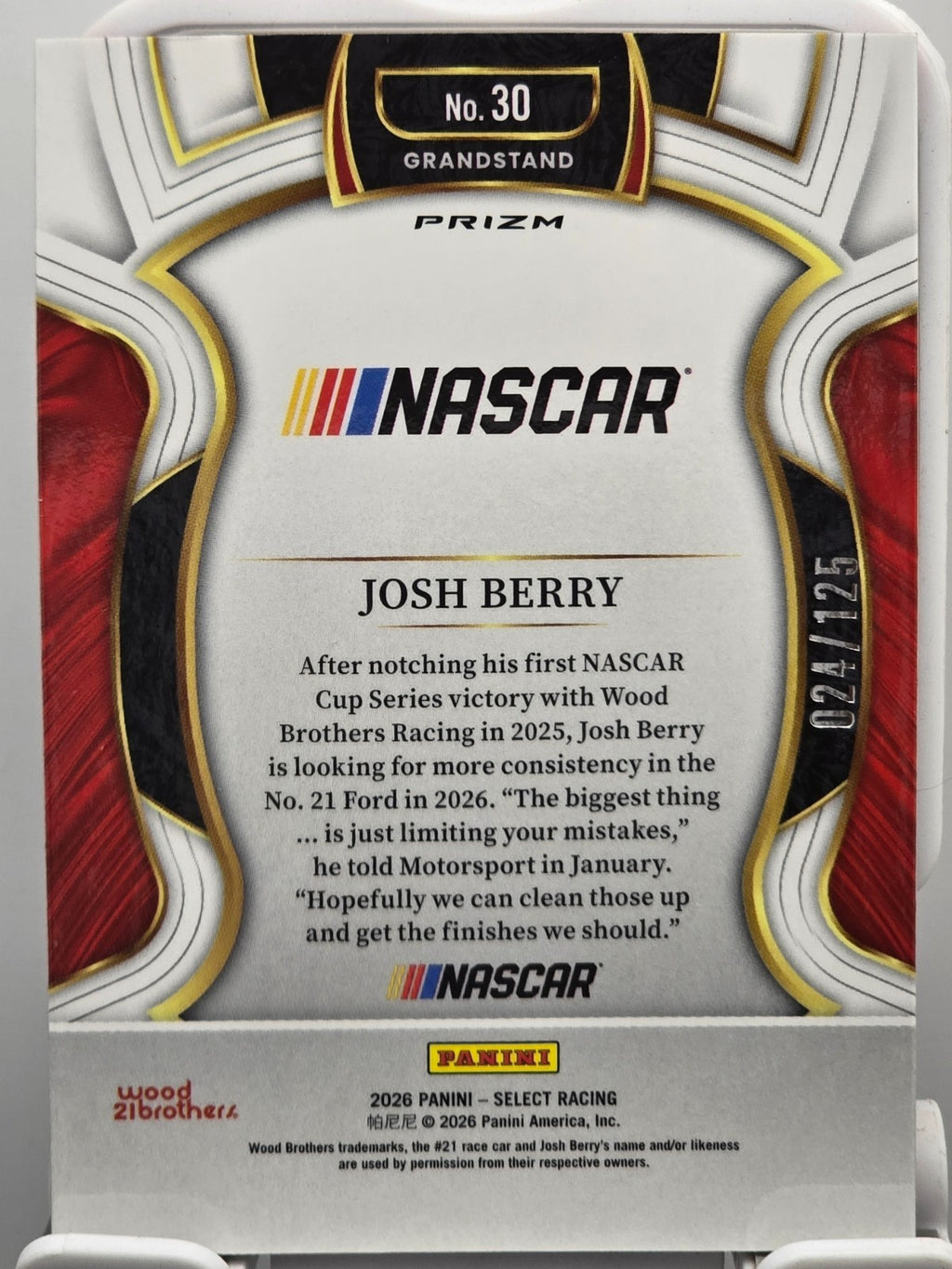 2026 Select Racing - #30 Josh Berry - Grandstand - Red /125