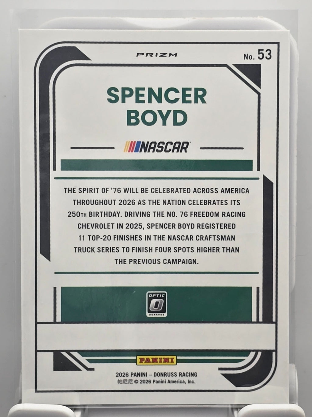 2026 Donruss OPTIC NASCAR Racing - #53 Spencer Boyd - Holo/Silver