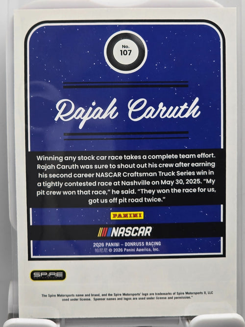 #107 Rajah Caruth - Throwback - Red Base /299 - 2026 Donruss NASCAR Racing
