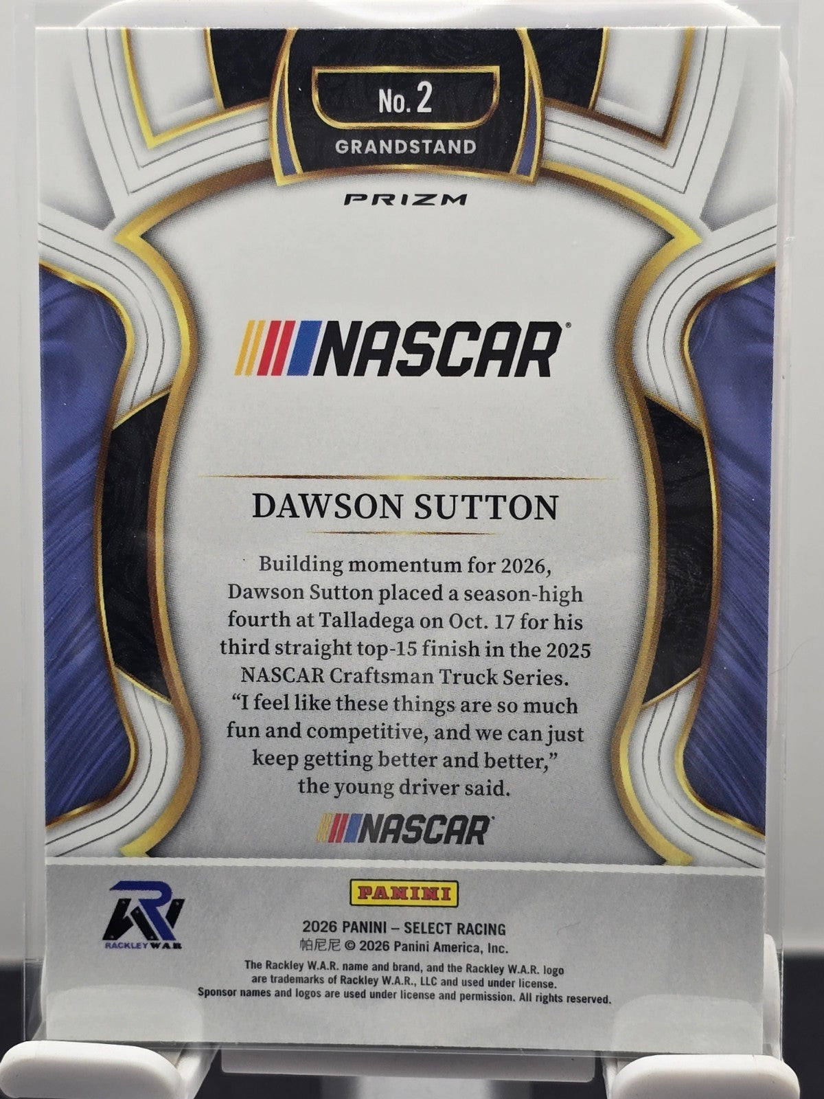 2026 Select Racing - #2 Dawson Sutton (RC) - Grandstand - Silver SP