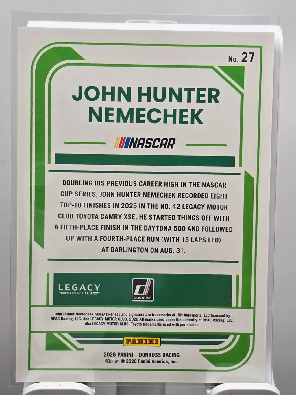 2026 Donruss NASCAR Racing - #27 John Hunter Nemechek - Blue /199