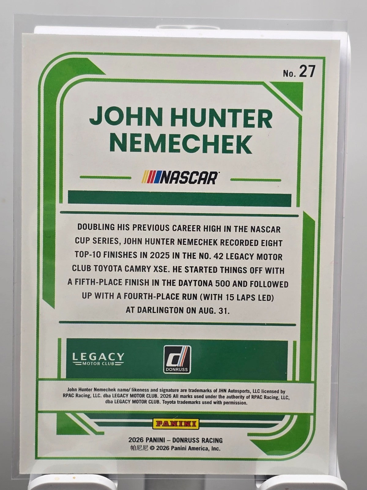2026 Donruss NASCAR Racing - #27 John Hunter Nemechek - Blue /199