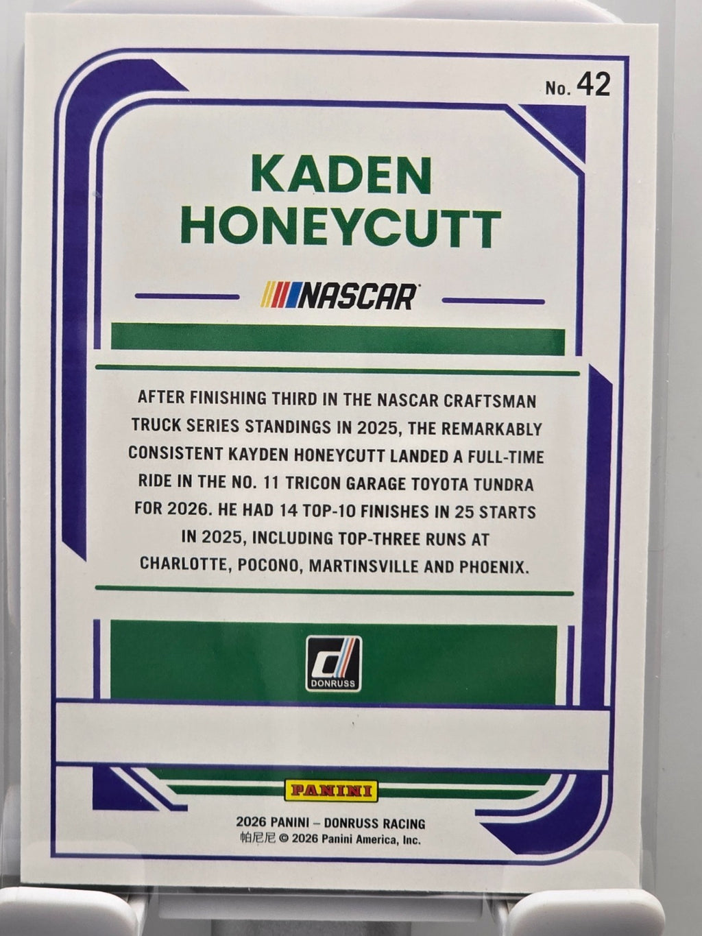 2026 Donruss NASCAR Racing - #42 Kaden Honeycutt - Blue Base /199