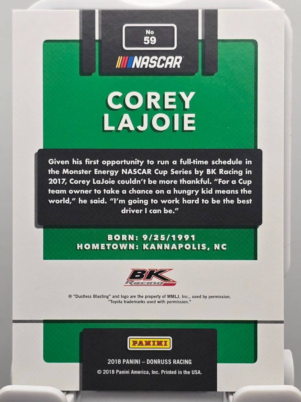 2018 Panini Donruss Racing - Corey Lajoie #59 - Press Proof /49
