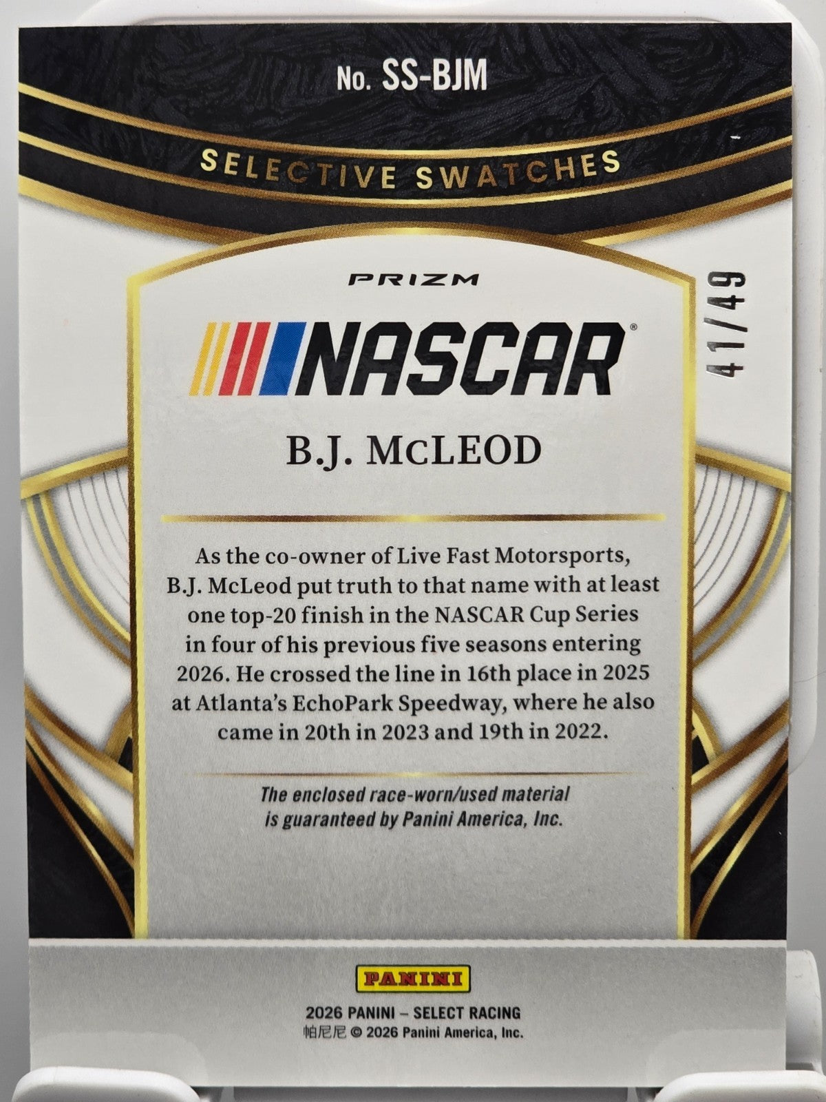 2026 Select Racing - #SS-BJM B.J. Mcleod - Selective Swatches - Blue /49