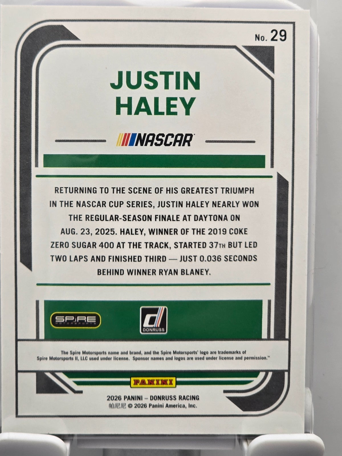 2026 Donruss NASCAR Racing - #29 Justin Haley - Blue Base /199