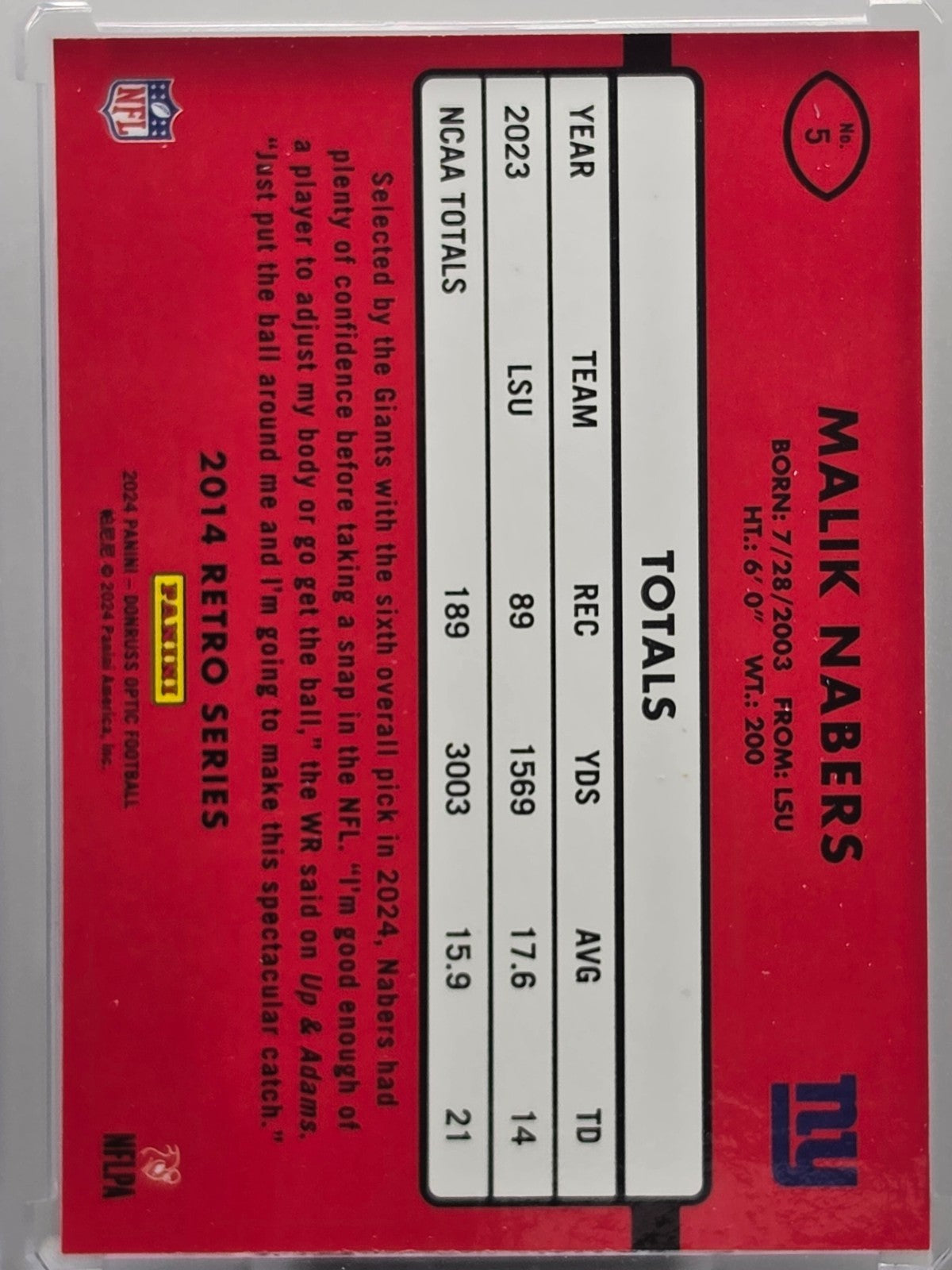 2024 Panini Donruss Optic - Malik Nabers (RC) - Retro Rookie - #5