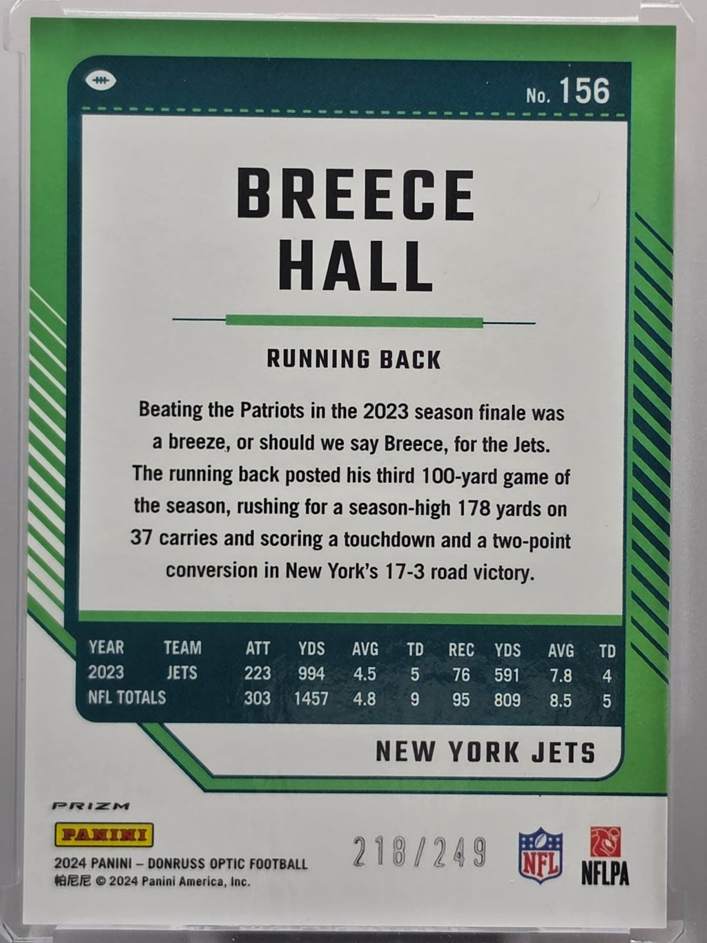 2024 Panini Donruss Optic - Breece Hall - Orange /249 - #156