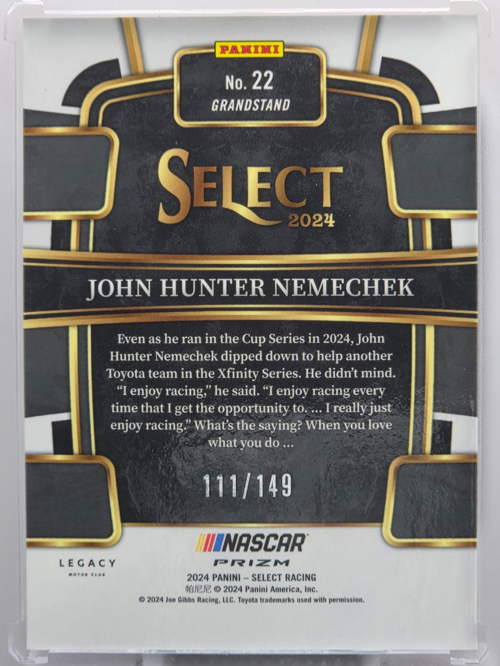 2024 Panini Select - John Hunter Nemechek - Red Prizm /149 - #22 - Buy 3 Get 1!