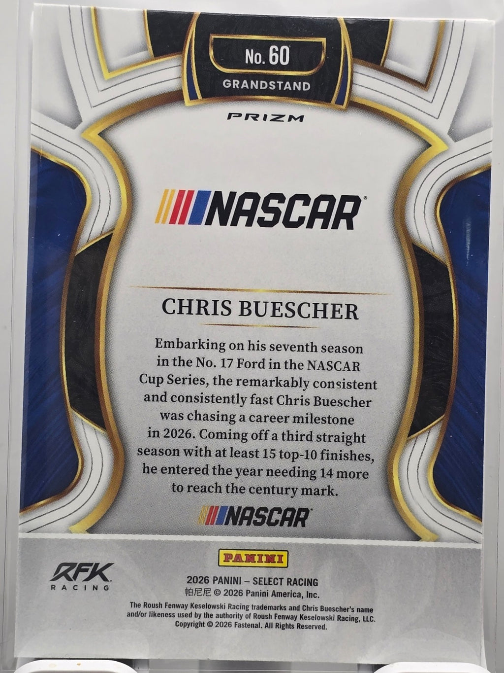 2026 Select Racing - #60 Chris Buescher - Grandstand - Silver SP