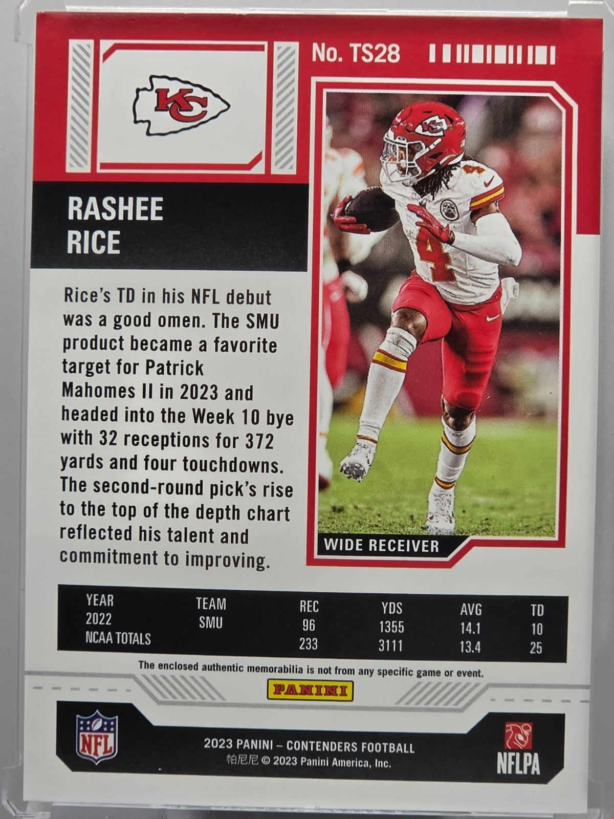 2023 Panini Contenders - Rashee Rice (RC) - Ticket Swatch - #TS28