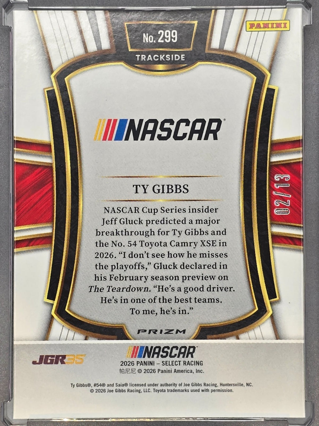 2026 Select Racing - #299 Ty Gibbs - Trackside- FOTL GOLD 2/13