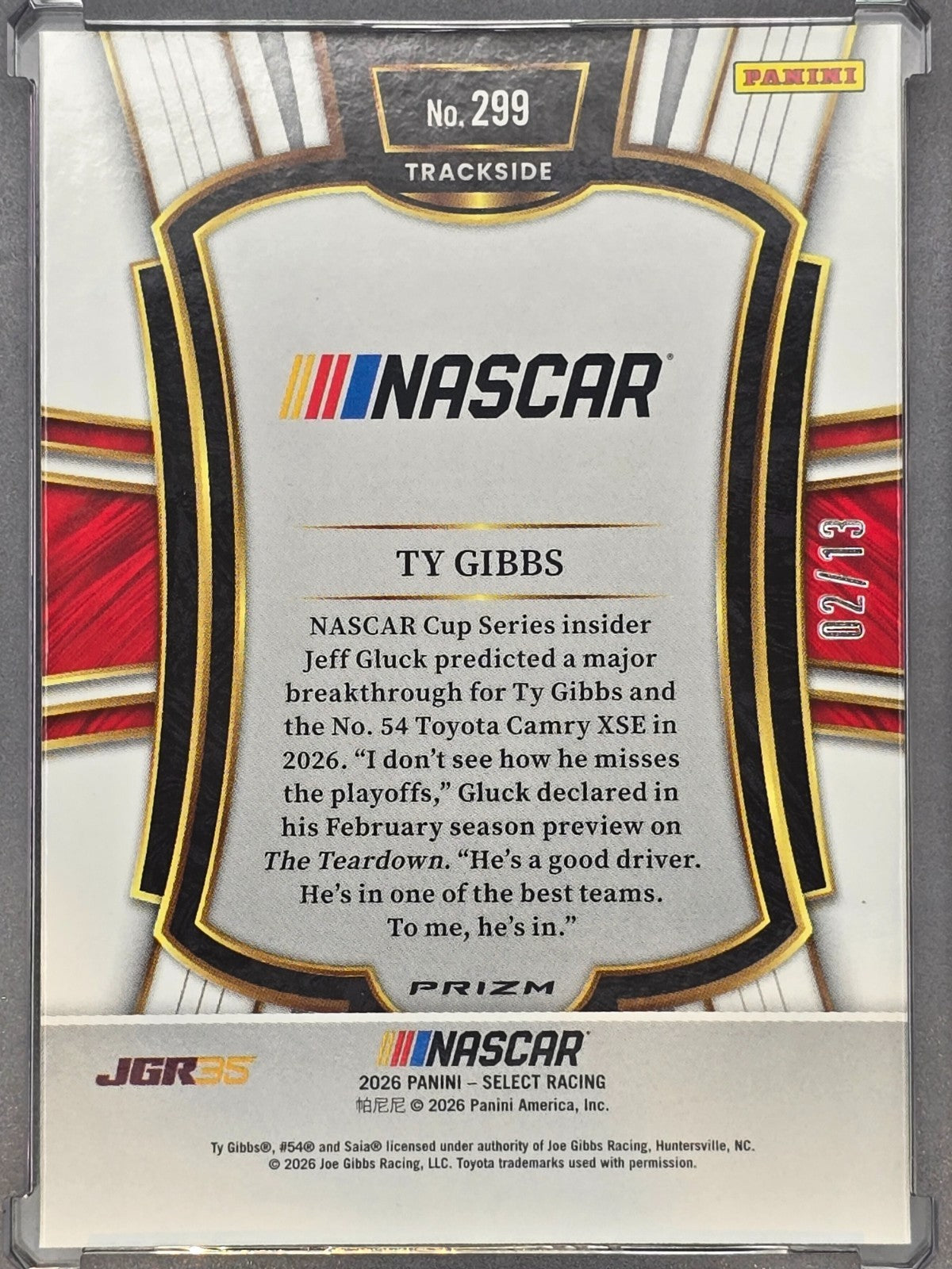 2026 Select Racing - #299 Ty Gibbs - Trackside- FOTL GOLD 2/13